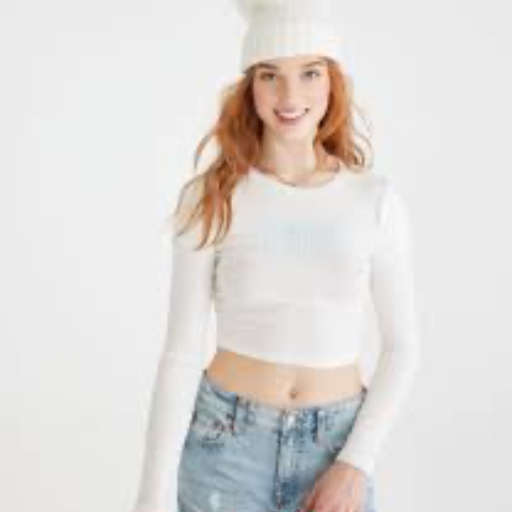 Aeropostale Long Sleeve Seriously Soft St. Moritz Cropped Graphic 2Fer Tee SizeM
